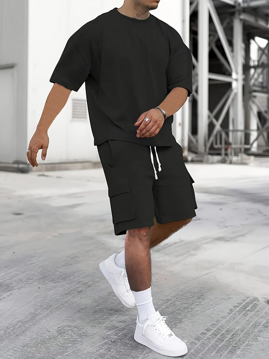 Men’s Plain T-Shirt & Pocket Shorts Set