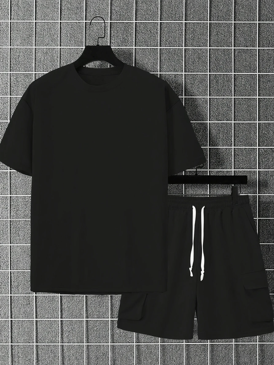 Men’s Plain T-Shirt & Pocket Shorts Set